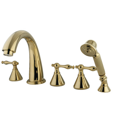 Robinet de baignoire romaine à trois poignées à fixation sur le comptoir à 5 trous avec douche à main Kingston Brass Naples