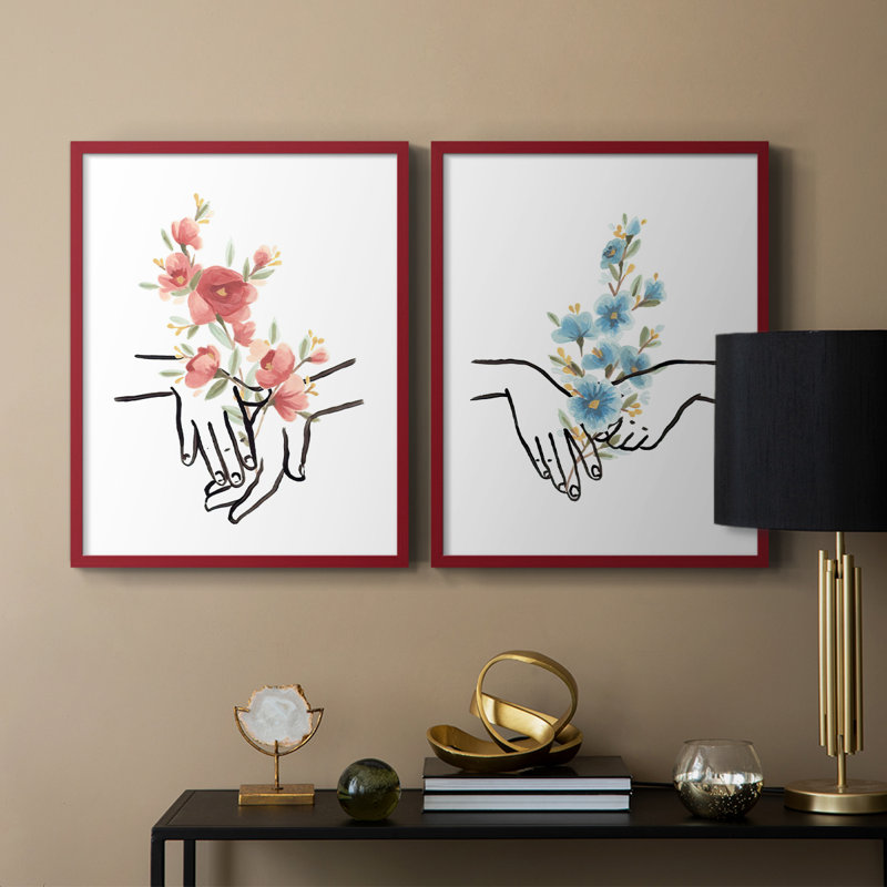 «HandsAndFlowers III», reproduction encadrée de qualité supérieure - prête à être accrochée - aucun clou requis - aucun clou requis