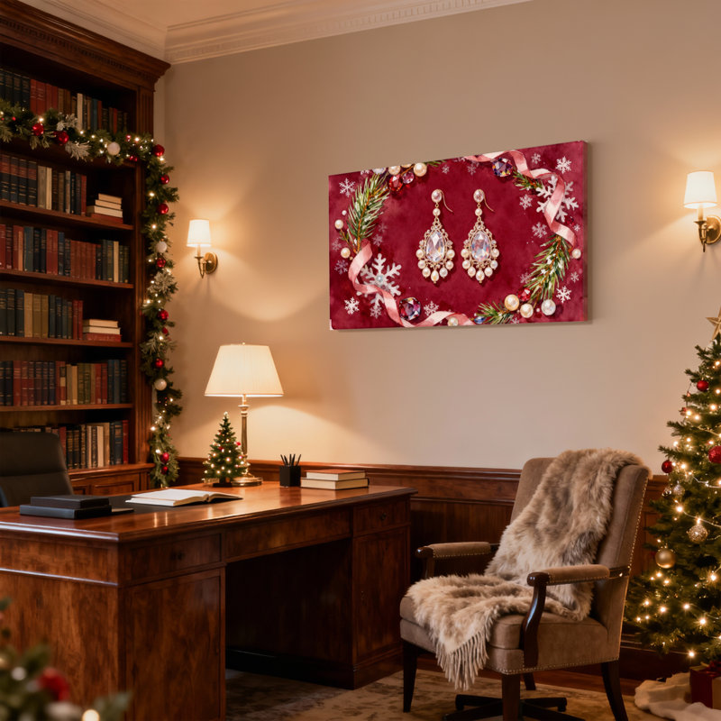 Boucles d'oreilles de Noël avec perles et flocons de neige, ensemble de 3 impressions sur toile, H 20 po x l 30 po