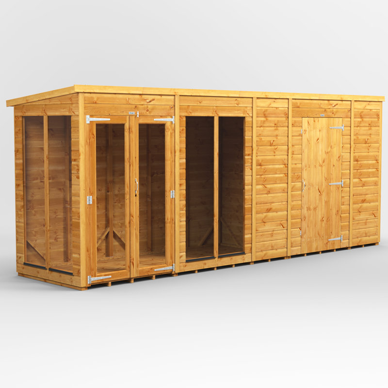 Powersheds 16 x 4ft Timber Tongue & Groove Pent Summerhouse Combi (includes 6ft Side Store)