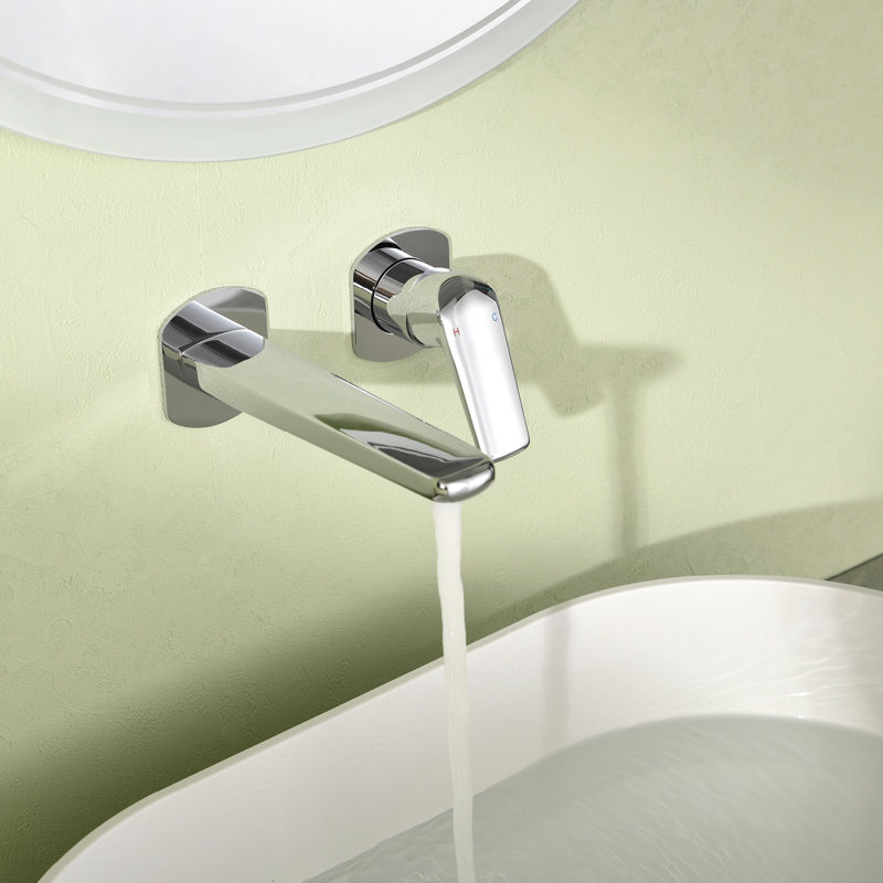Wall Mounted Bathroom Faucet With Single Handle, Solid Brass Valve Body, Chrome, Chrome