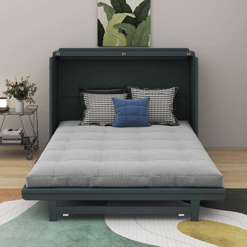 Lit escamotable avec tiroir, ports USB et prises USB, Grand lit, Gris