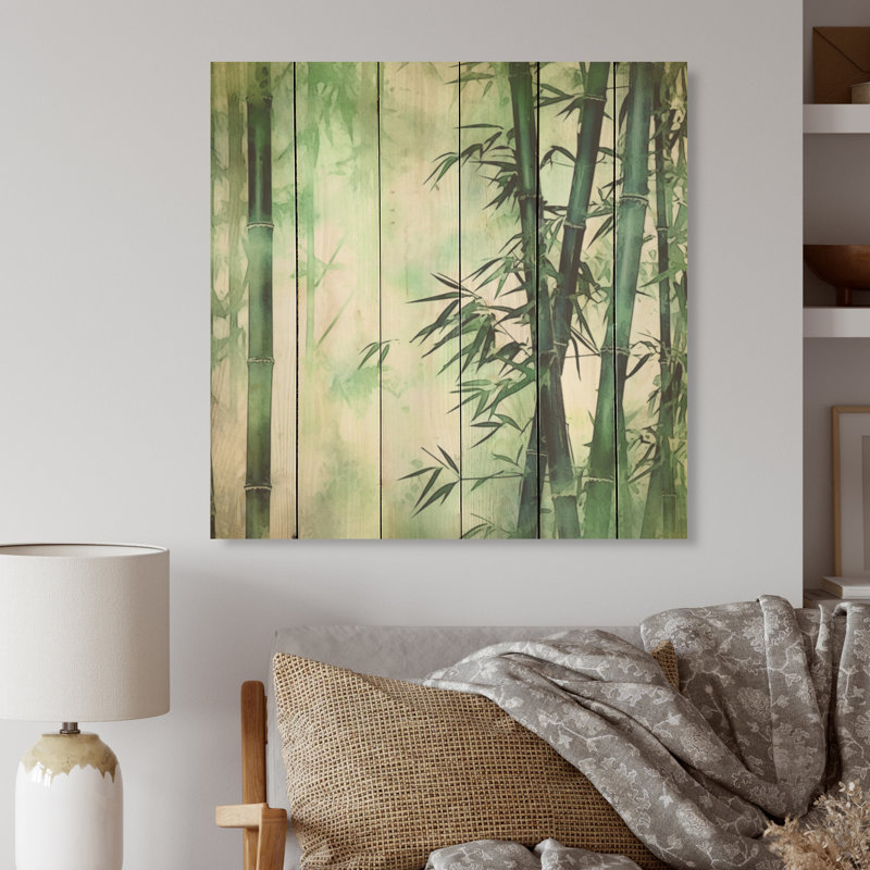 «Bamboo Forest Intesed Field» - Art mural en bois de bambou sur bois de pin naturel, H 36 po x l 36 po