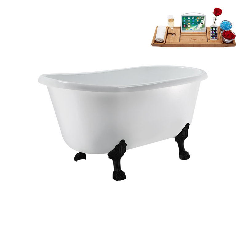57.5'' x 29.5'' Soaking Acrylic Bathtub, Matte Black, Matte Pink