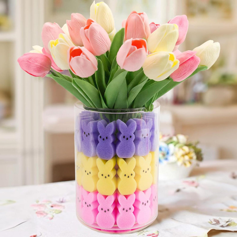 Décorations de Pâques - Ensemble de remplisseur de vase Pâques Peeps Bunnies, centres de table pour la maison