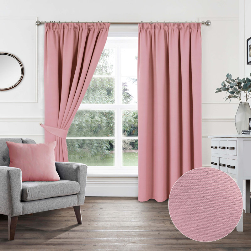 Khaidyn Pencil Pleat Room Darkening Curtain, 114 W x 137 D cm, Soft Pink