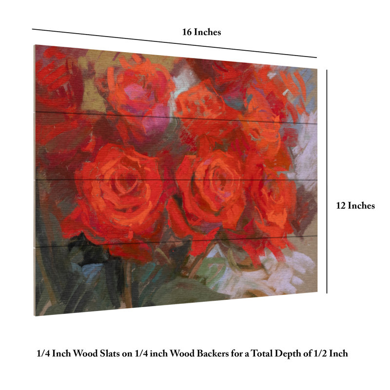 Christine Debrosky Crimson Roses Wood Slat Art, H 12 po x l 16 po