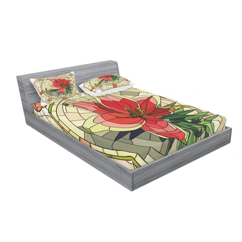 Ensemble de draps à motif floral, Ensemble de draps pour lit double avec un drap-hou