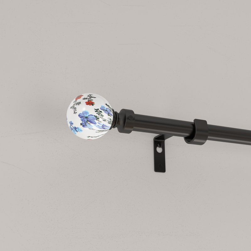 120" Adjustable Single Curtain Rod and Coordinating Finial Set, 28" - 48"