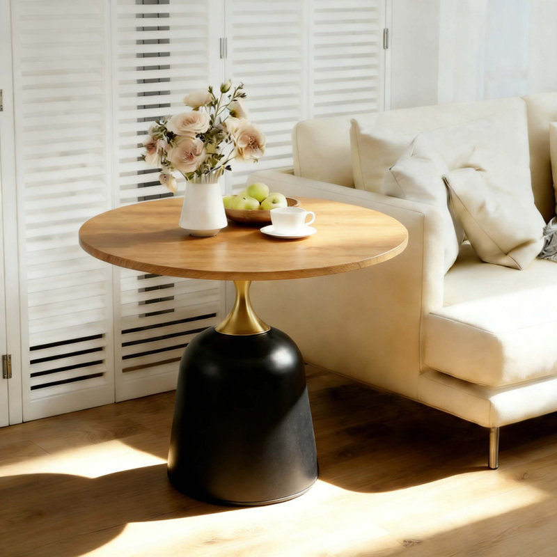 Table d'appoint circulaire avec base en métal, Naturel
