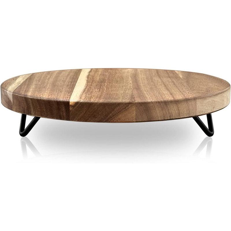 Round Wooden Riser Tray, Pedestal Tray For Display, Farmhouse Decor, And Countertop Organization