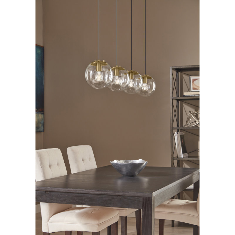 Luminaire suspendu sphérique 1 lumière Casiyah, Laiton brossé, Transparent