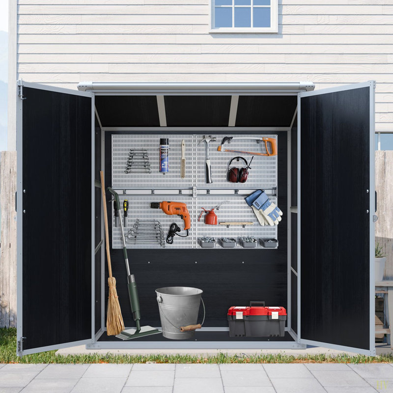 Armoire de rangement extérieure en résine imperméable 5X3 pi avec portes verrouillables pour vélos et meubles de patio