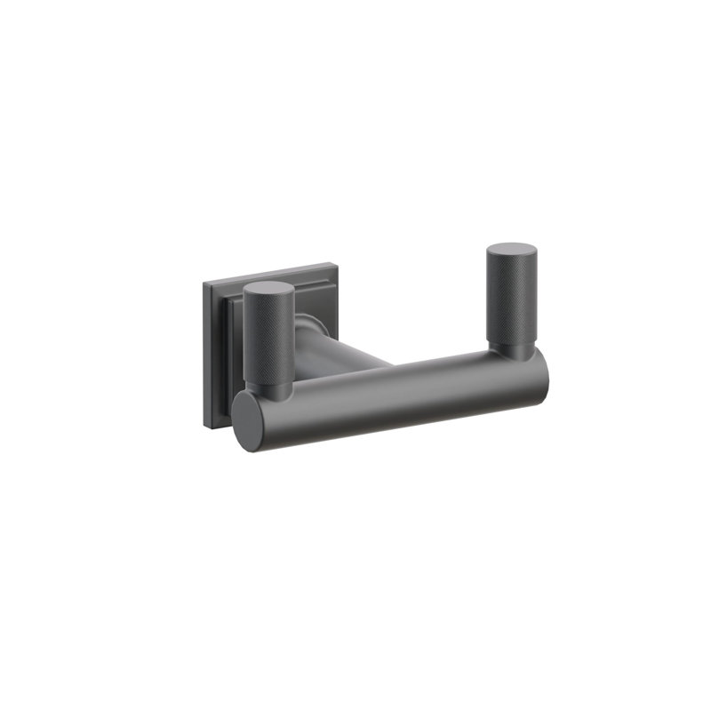 Emtek Select Double Hook w/ Step Square Rosette, Round Stem & Knurled Tip, Flat Black