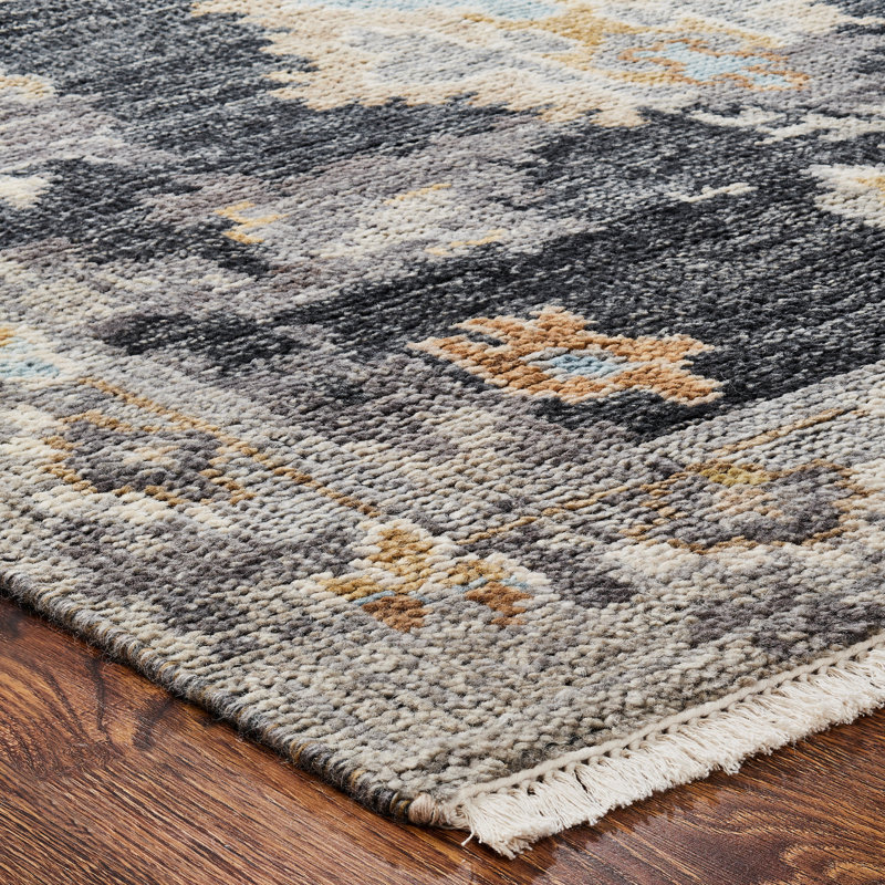 Timeless Fusion Hand Knotted Wool Abstract Area Rug in Black, Rectangle 8' x 10'