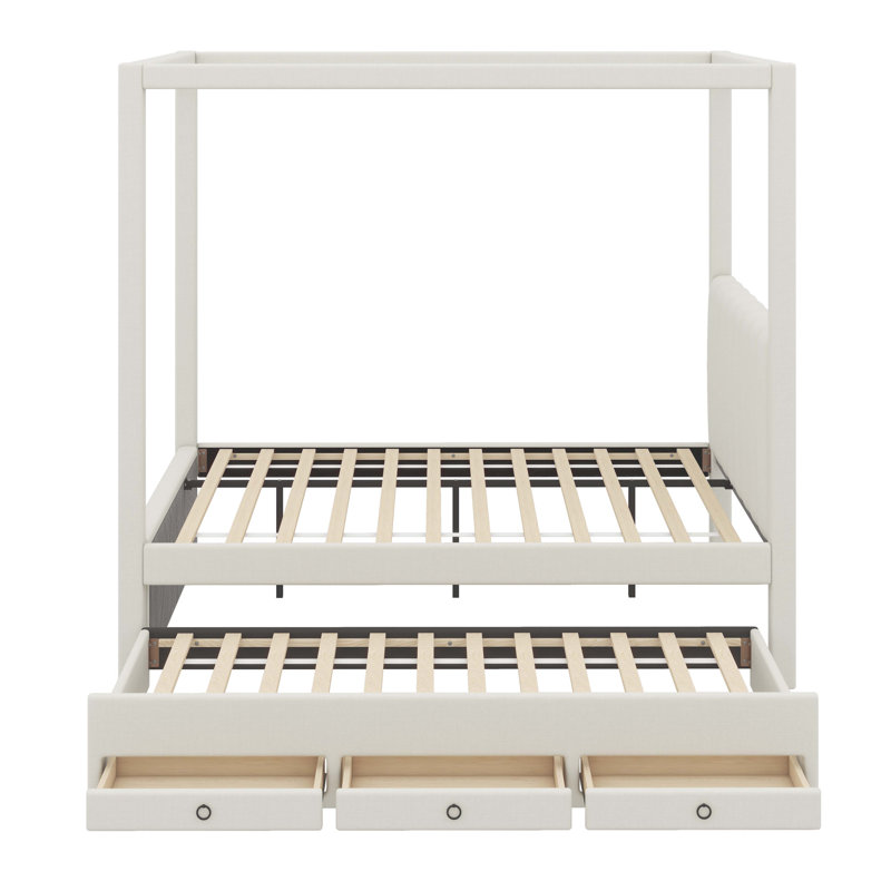 Platform Bed With Canopy Trundle & 3 Storage Drawers, Full