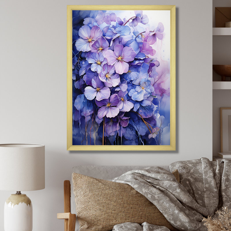 Lavande, fleurs mystérieuses I, Cadre doré simple, H 32 po x l 24 po x P 1 po