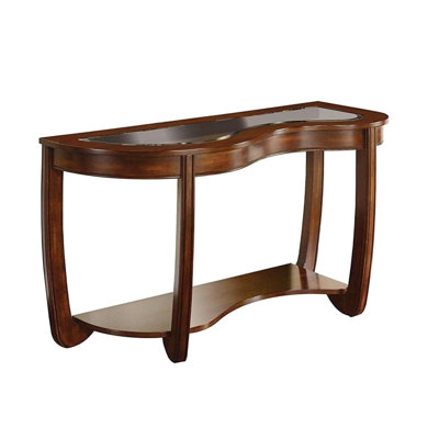 Dark Cherry Table With Solid Wood Base And Tempered Glass Insert Luxury Cocktail Open Shelf Top Design