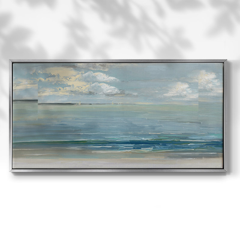 Across The Sound - Toile tendue avec châssis encadré - Prêt à être accroché, H 17 po x l 33 po, Argent argent