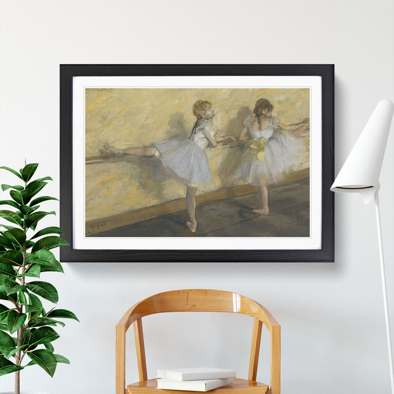Ballet Ballerina Dancers Practicing at the Bar by Edgar Degas - Picture Frame Painting, Black Framed, 48cm H x 65cm W x 2cm D