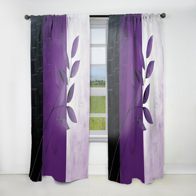 Purple Minimal Fern Collage - Leaves Curtain - Room Darkening Floral Curtain - 1 Panels