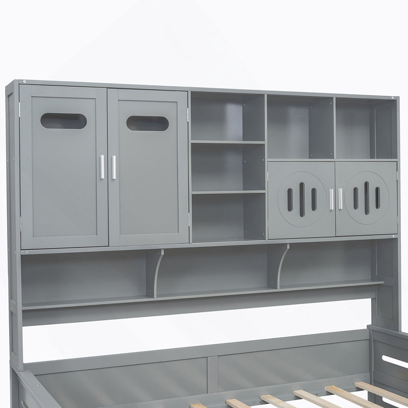 Twin Size Wooden Daybed With 2 Drawers, and All-in-One Cabinet and Shelf, Gray, Gray, Twin