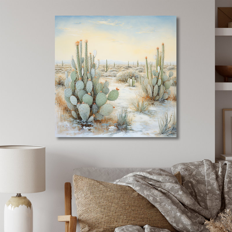 Cactus Charm In Winter I - Cactus Wall Art Living Room, H 24 po x l 24 po x P 1 po, Toile tendue