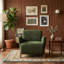 Fauteuil lounge en velours vert foncé, monobloc, design compact, mousse haute densité, pieds en bois massif, idéal pour le salon ou le bureau.-1952294129