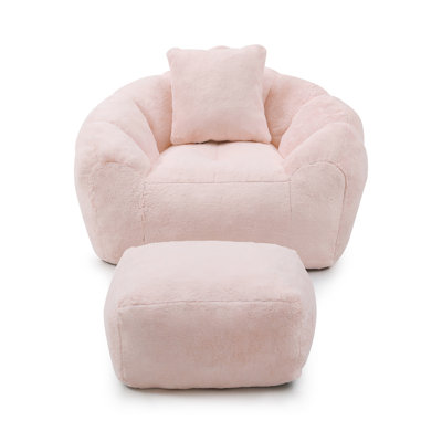 Giant Bean Bag Chair withFootstool, Oversized Bean Bag for Adults and Kids, Faux Fur Large Chair with Filler, Stuffed Big Accent Sofa, Floor Sofa for