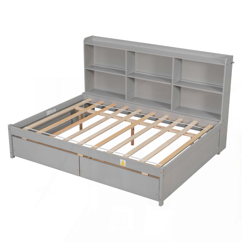 Laella Manufactured Wood,Solid Wood Bookcase Bed, Twin, Gray