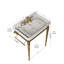 Console de lavabo murale en céramique dorée et blanche de 71 cm (28 po) avec pattes de support en acier inoxydable et porte-serviettes