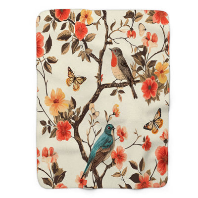 Jeté Nostalgic Bird Nymphs - 1 pièce Sherpa Bla Premium