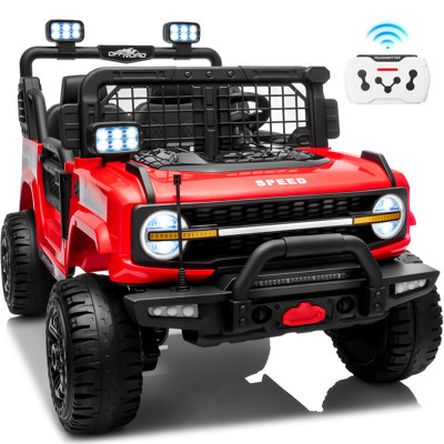 24V 4WD Kids Ride On Truck avec télécommande, voiture tout-terrain électrique à double siège avec lumières DEL, Bluetooth, musique, suspension et vitesse haute / basse
