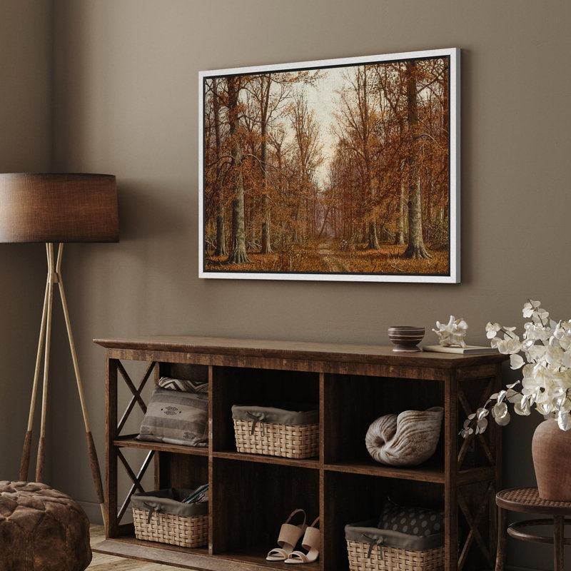 Automne «Forêt rustique avec feuilles tombantes» sur, Cadre flottant naturel, H 16 po x l 24 po