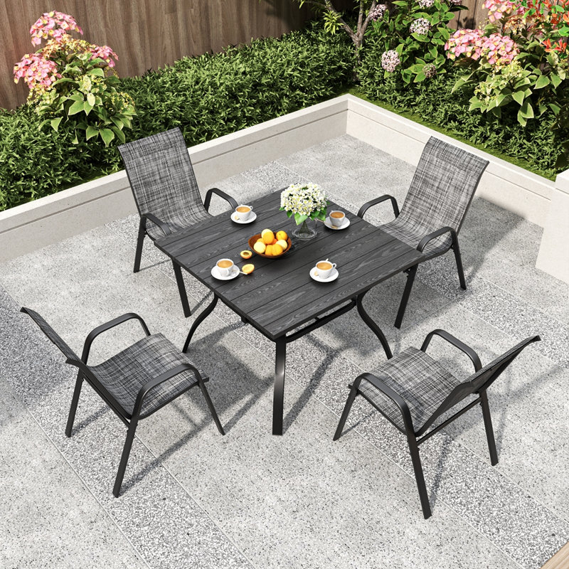 Ensemble repas d'extérieur 5 pièces 5 pièces, Coussin gris / cadre noir
