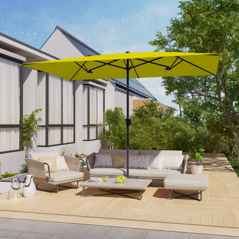 Grand parasol rectangulaire rectangulaire à double face pour marché, H 7 pi 7 po x l 9 pi 8 po x P 6 pi 6 po, Jaune