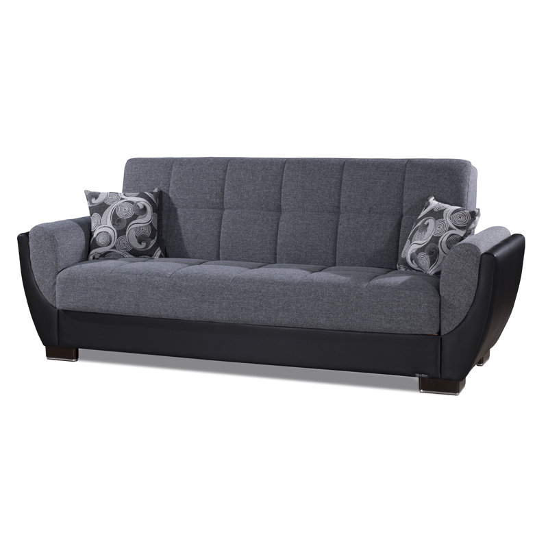 Canapé-lit rembourré convertible avec rangement, Gris / Noir
