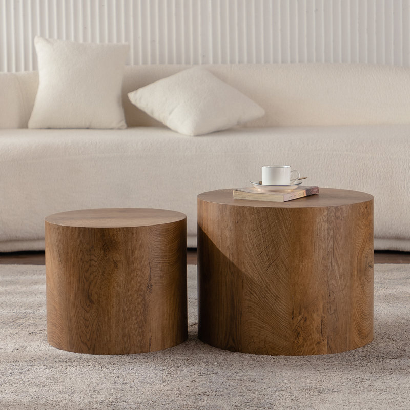 Set Of 2 Nesting Coffee Tables, Round Wooden Design, Modern Style For Small Spaces, Living Room, Bedroom, Or Accent Use