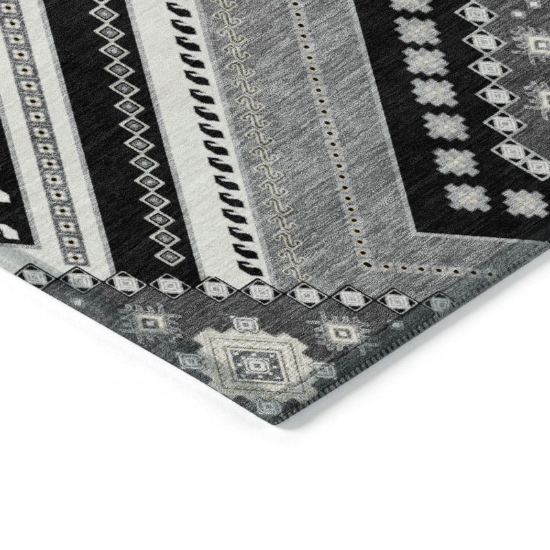 HomeRoots 3' X 5' Black Tribal Washable Indoor Outdoor Area Rug