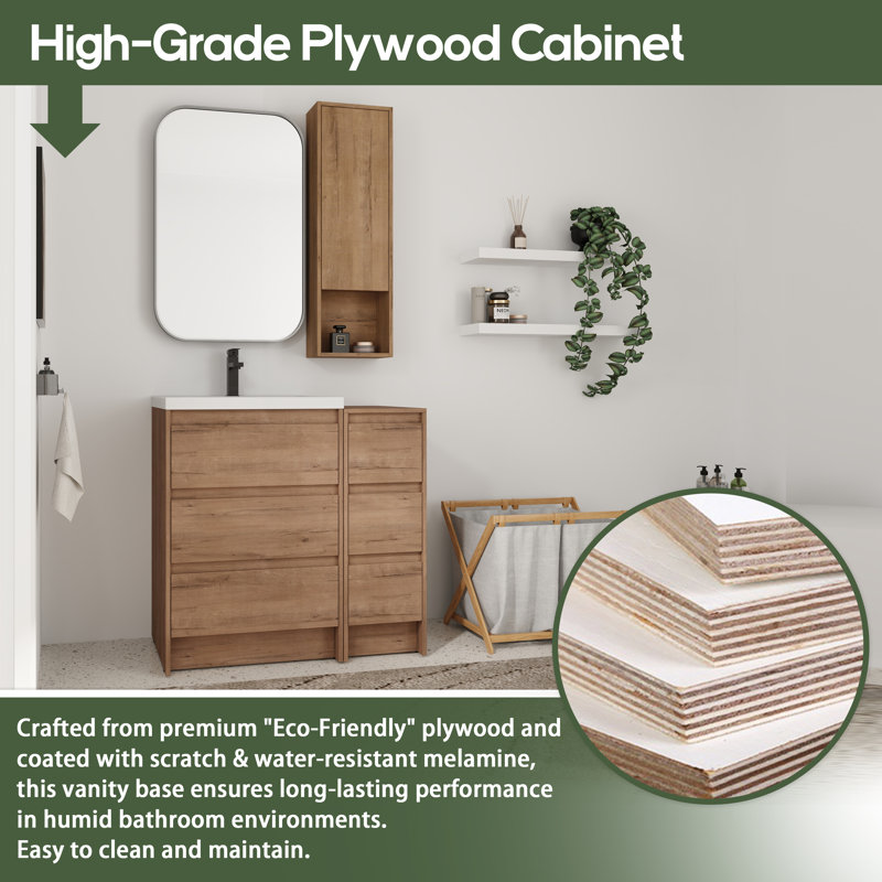 Meuble-lavabo simple 36 po avec plateau en résine et rangement flottant