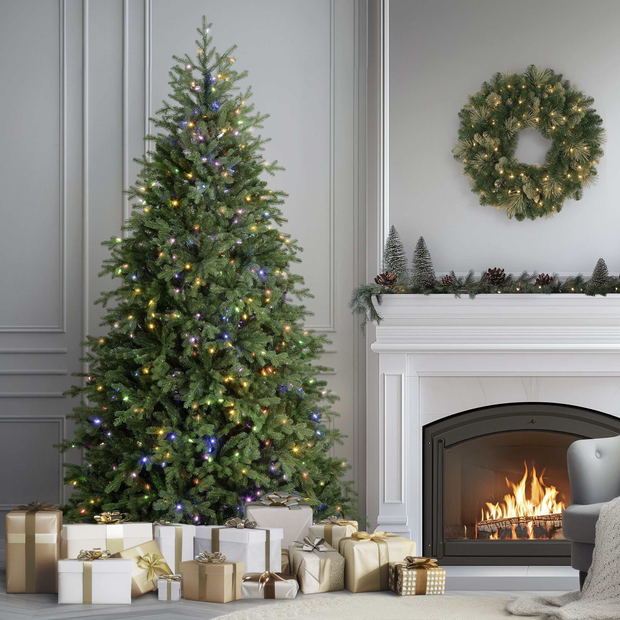 The Holiday Aisle® Princeton Fraser Fir with PowerConnect and Dual Color LED Lights, 90" H