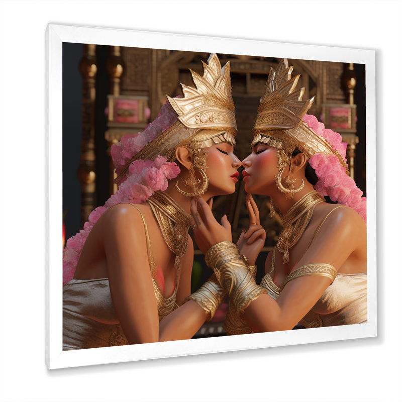 Déesse embrassant l'amour divin - impression, Cadre simple blanc, H 36 po x l 36 po x P 1,5 po