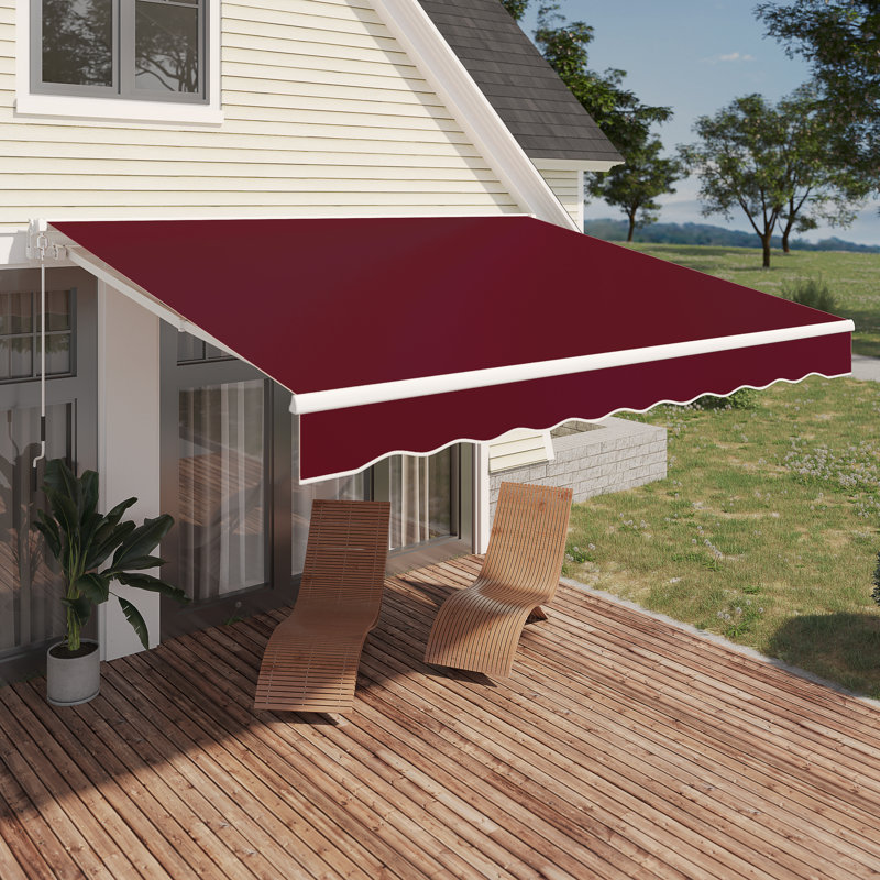 AECOJOY Manual Retraction Slope Patio Awning, 156" W x 120" D, Wine Red, Solid Color