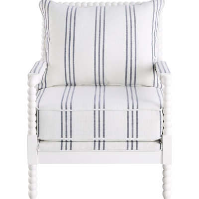 White & Navy Stripe Living Room Chair, Enhances Interior Style Accent Chair With Trim - Overall Look
