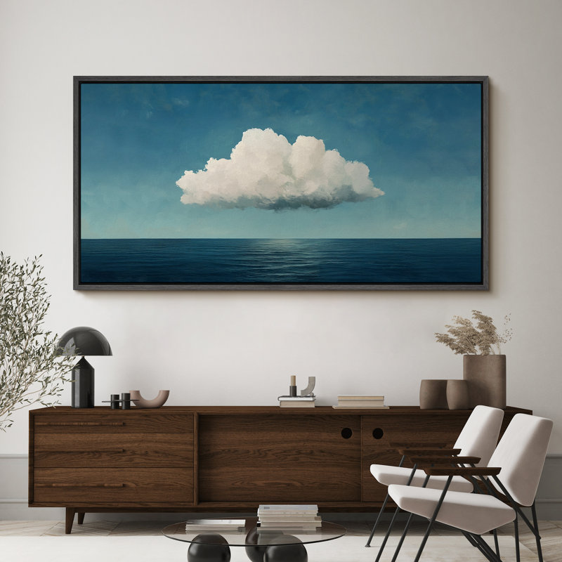 «Floating Cloud over Blue Ocean», impression sur toile encadrée - décor côtier minimaliste, Noir, H 30 po x l 60 po