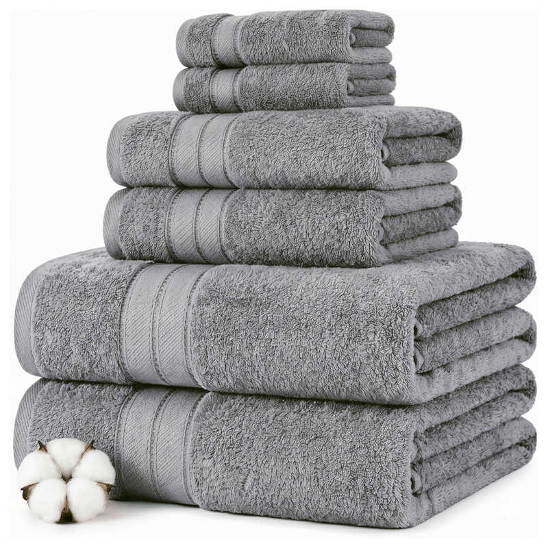 Fils modernes - Ensemble de 6 serviettes 100% coton peigné Spun Loft - Serviettes de bain, débarbouillettes et débarbouillettes - Super absorbant et à séchage rapide - 600 g / m² - Doux et moelleux