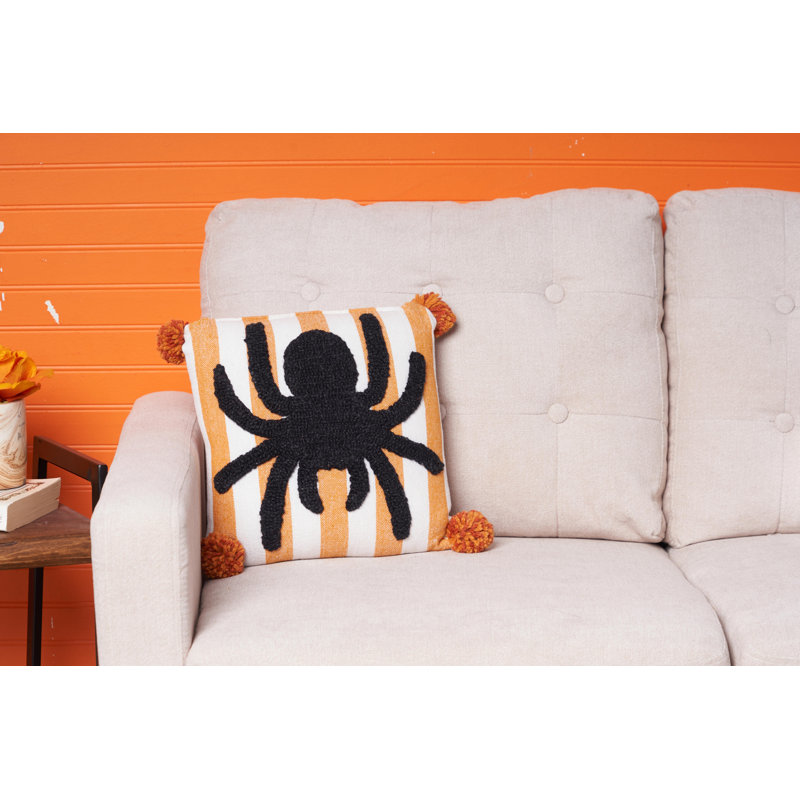Coussin Spider Halloween 12 "x 12", Orange Halloween 2