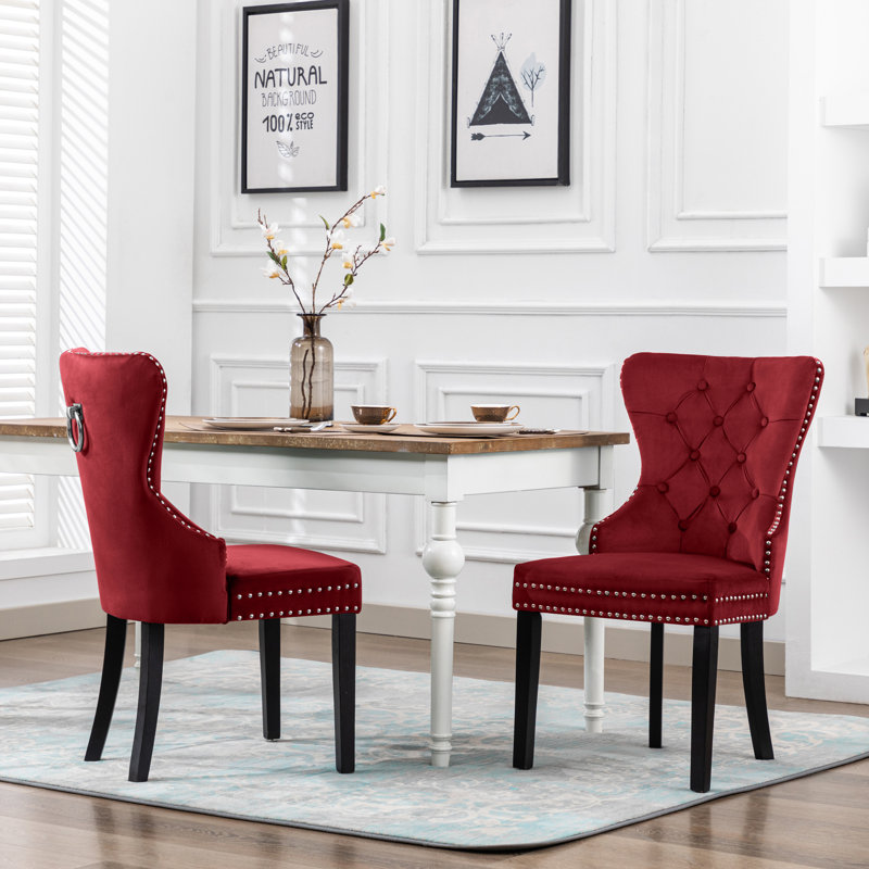 Kirsten 19.75'' H Tufted Velvet Upholstered Side Chair, Red