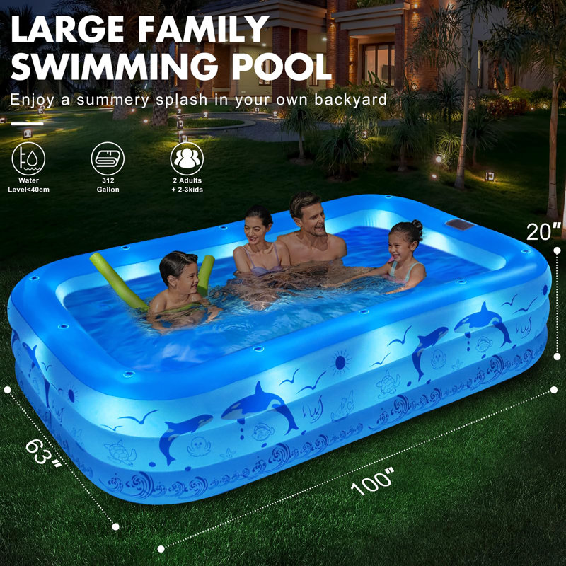 100"x63"x20"Oversized Thickened Pool, Blue