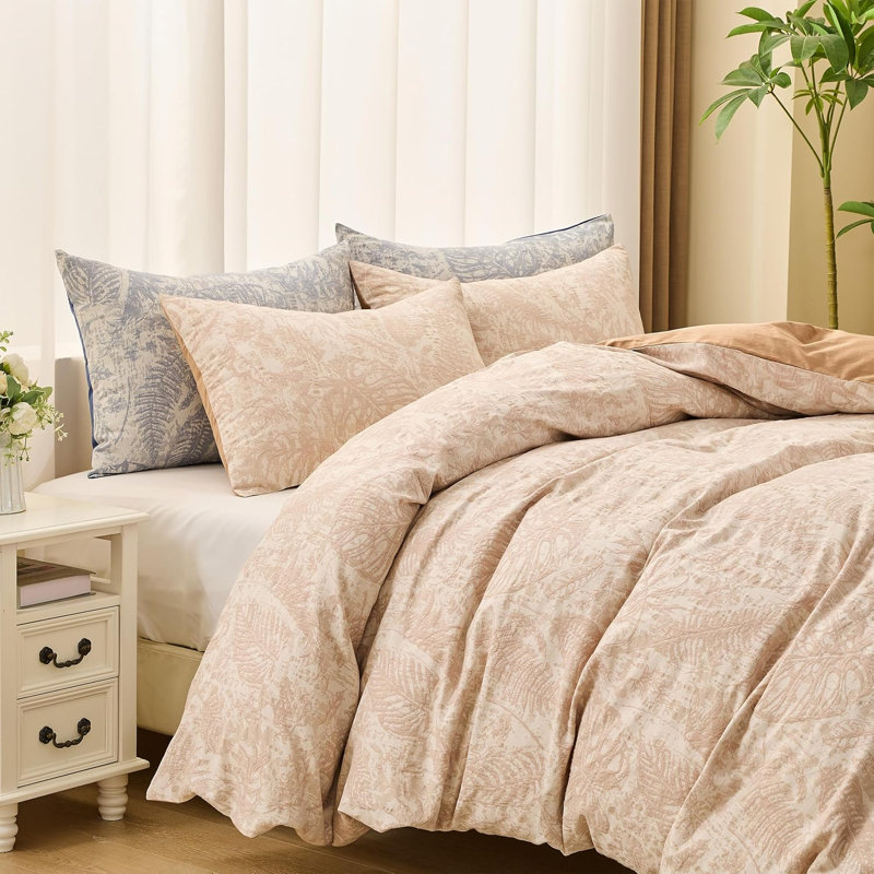 Ensemble de housse de couette jacquard floral 3 pièces, Housse de couette très grand et 2 très grandes t, Monstera brun